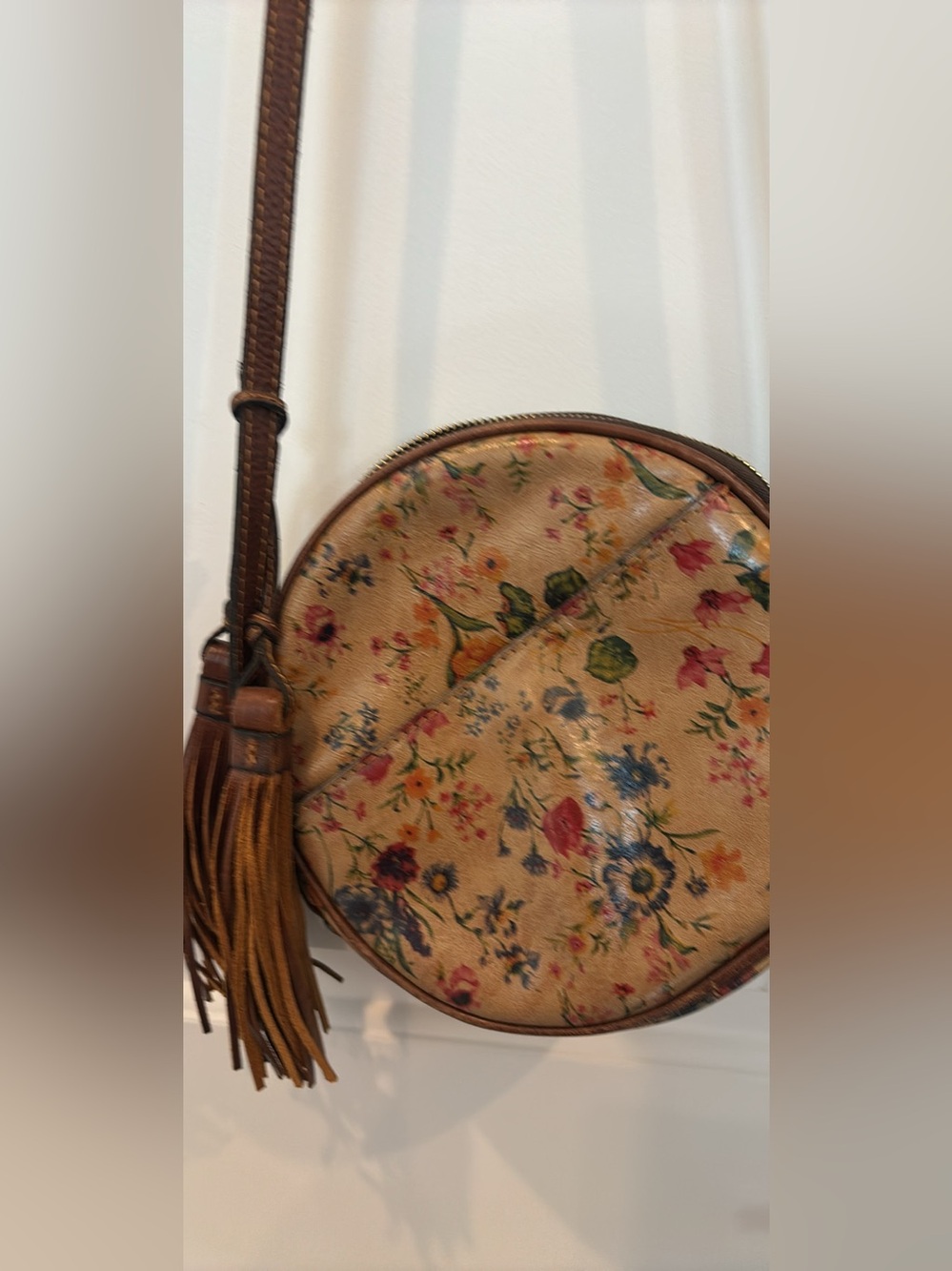 Patricia Nash Floral Round Crossbody in Tan and Brown